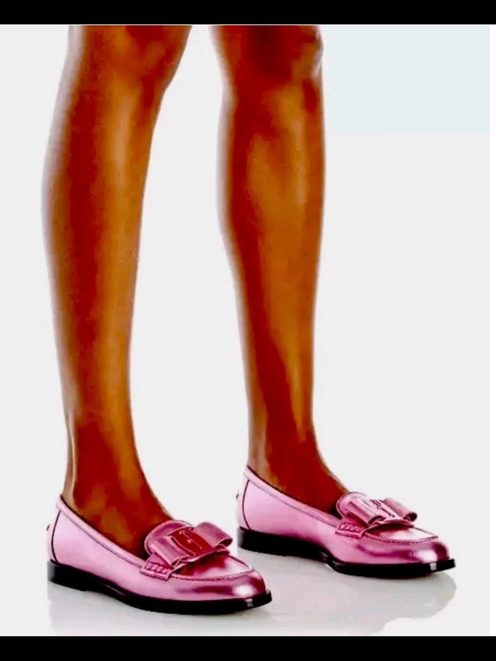 Salvatore Ferragamo Pink Metallic Bow Loafers